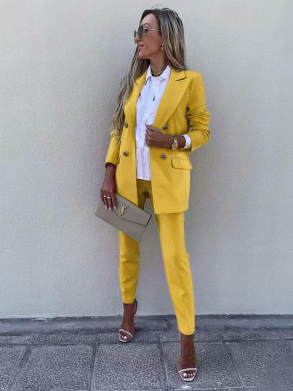Two Piece Suits Solid Color Outerwear Classic Blazer Jacket Slim Fit Pants Outfit