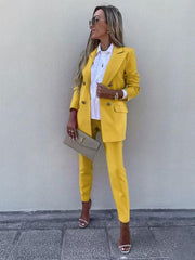 Two Piece Suits Solid Color Outerwear Classic Blazer Jacket Slim Fit Pants Outfit