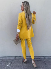Two Piece Suits Solid Color Outerwear Classic Blazer Jacket Slim Fit Pants Outfit