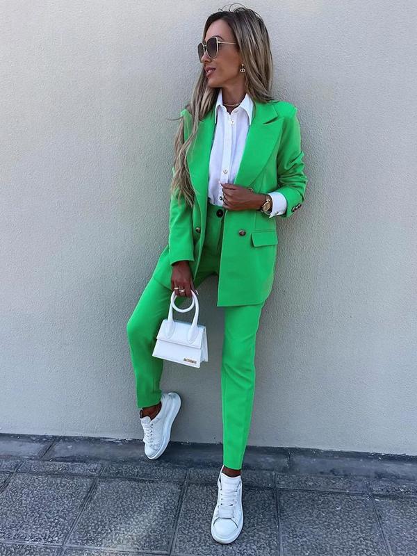 Two Piece Suits Solid Color Outerwear Classic Blazer Jacket Slim Fit Pants Outfit
