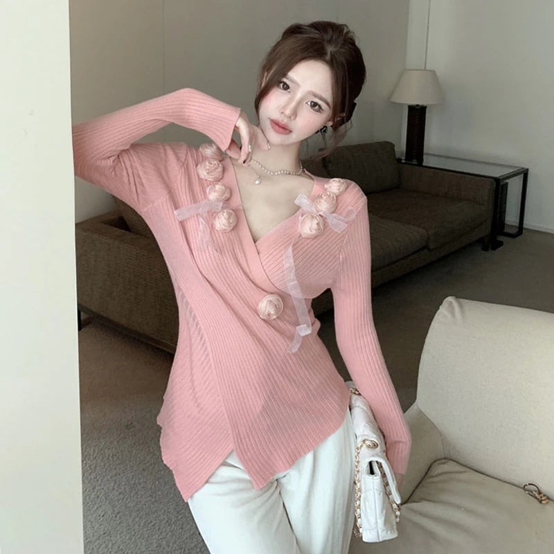V-Neck Floral Full Sleeve Casual Sweater