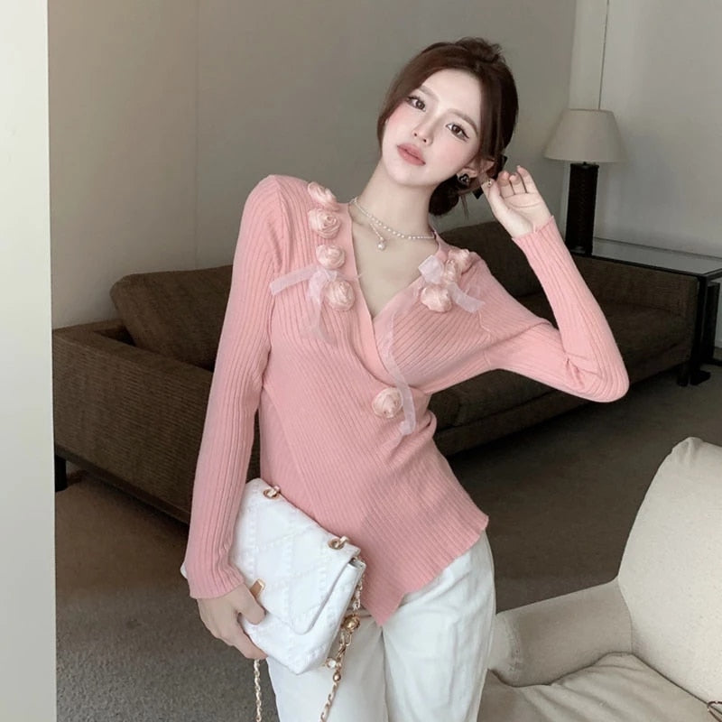 V-Neck Floral Full Sleeve Casual Sweater