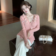 V-Neck Floral Full Sleeve Casual Sweater