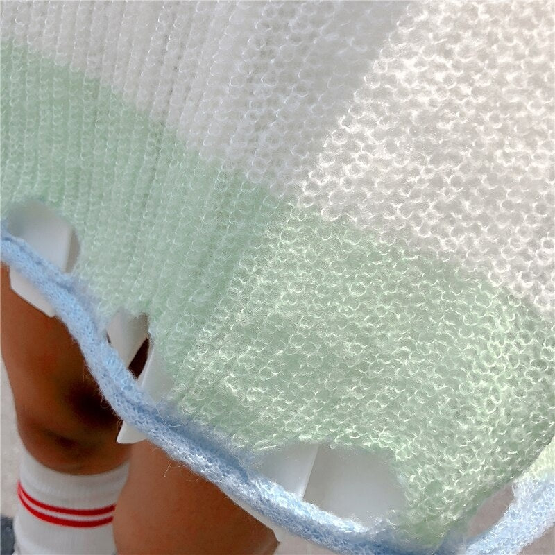 V-Neck Long-Sleeved Knitted Color Striped Sweater