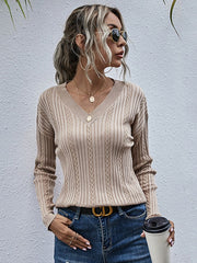 V-Neck Long Sleeves Cotton Sweaters Shirt