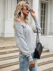 V Neck Long Sleeves Stretch Polyester Sweaters