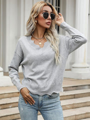 V Neck Long Sleeves Stretch Polyester Sweaters