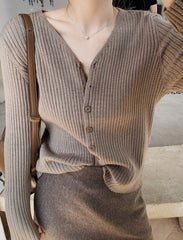 V Neck Solid Long Sleeve Sweaters Cardigans