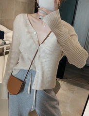 V Neck Solid Long Sleeve Sweaters Cardigans