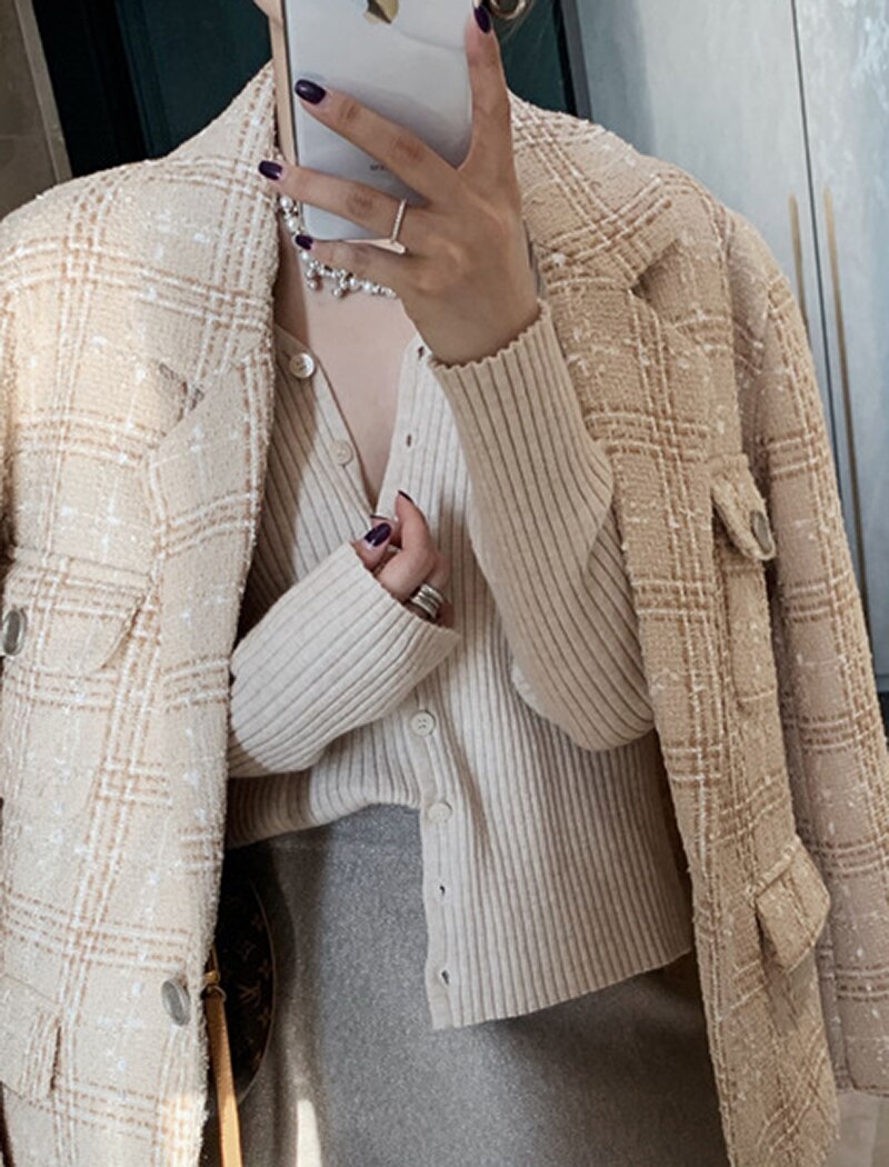 V Neck Solid Long Sleeve Sweaters Cardigans