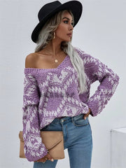 Vintage V-neck Thick Pullovers Cross Jacquard Jumpers Knitted Sweater