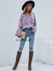Vintage V-neck Thick Pullovers Cross Jacquard Jumpers Knitted Sweater