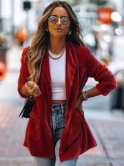 Velour Solid Color Chic Oversized Relaxed Street Outerwear Long Blazer Jacket