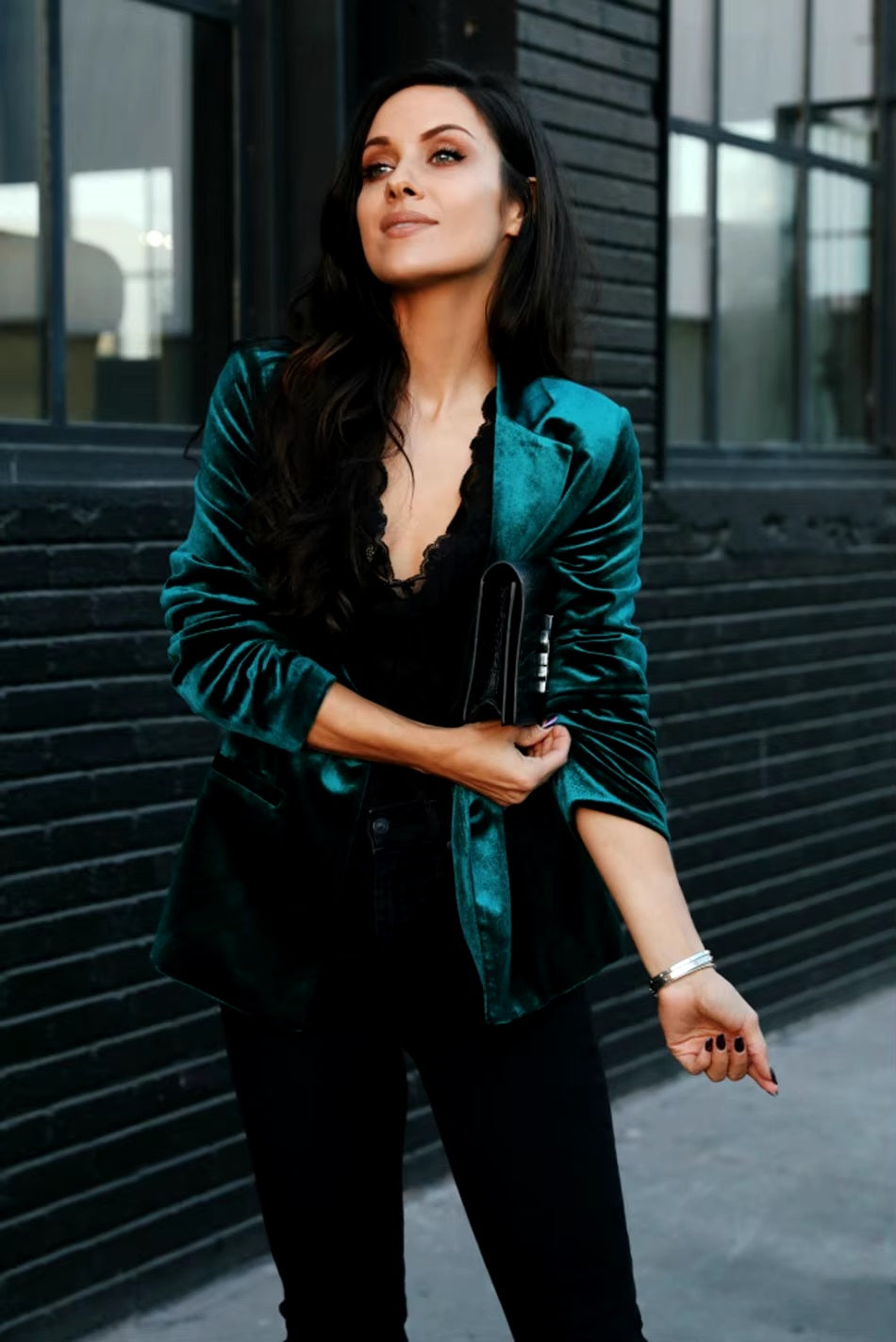 Velour Solid Color Casual Slim Fit Street Outerwear Blazer