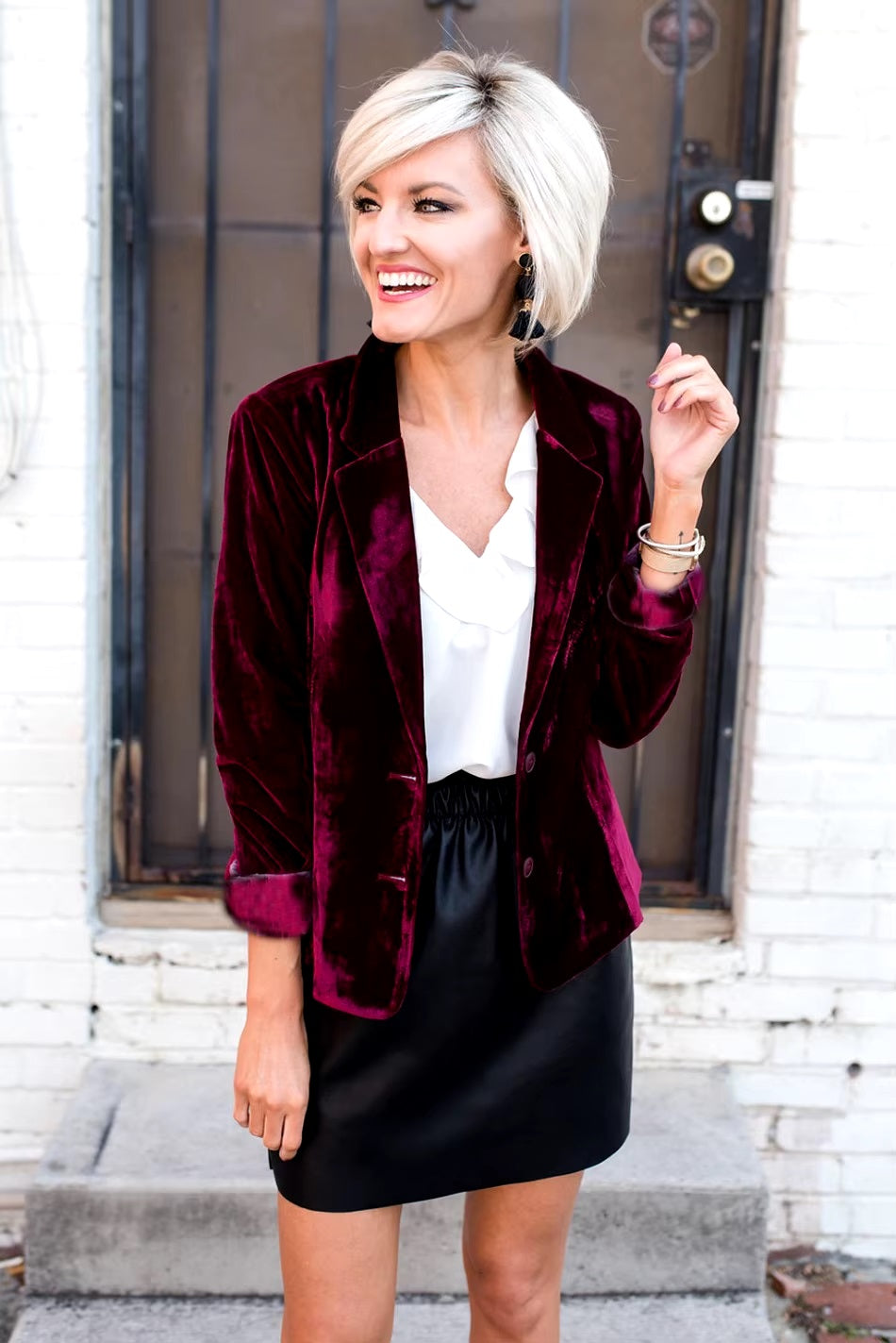 Velour Solid Color Casual Slim Fit Street Outerwear Blazer