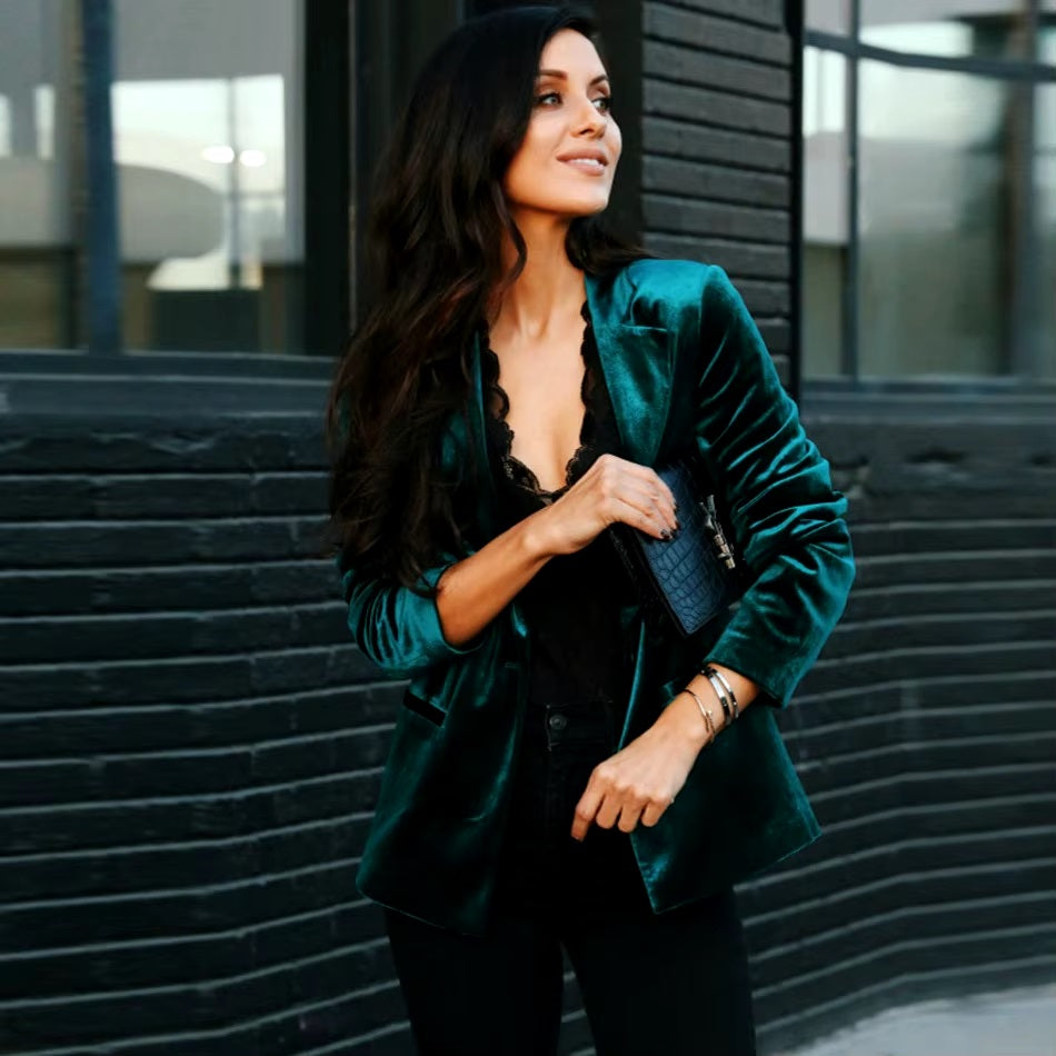 Velour Solid Color Casual Slim Fit Street Outerwear Blazer