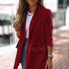 Velour Solid Color Chic Oversized Relaxed Street Outerwear Long Blazer Jacket