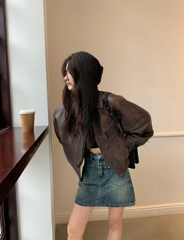 Vintage Cool Retro Zipper Waterproof Distressed Pu Leather Jackets