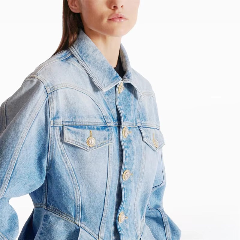 Vintage Cotton High Street Multi-pocket Button Denim Jacket