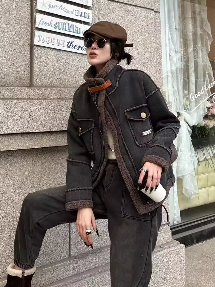 Vintage Denim Jacket And Harem Pants Two-Piece Set