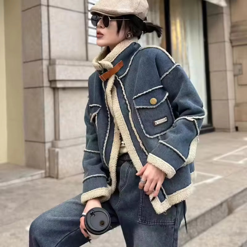 Vintage Denim Jacket And Harem Pants Two-Piece Set