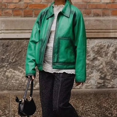 Vintage Leather Zipper Pockets High Street Loose Jackets