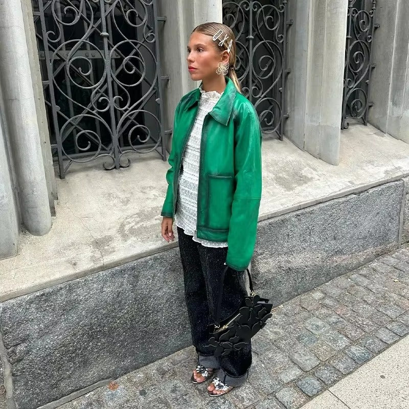 Vintage Leather Zipper Pockets High Street Loose Jackets