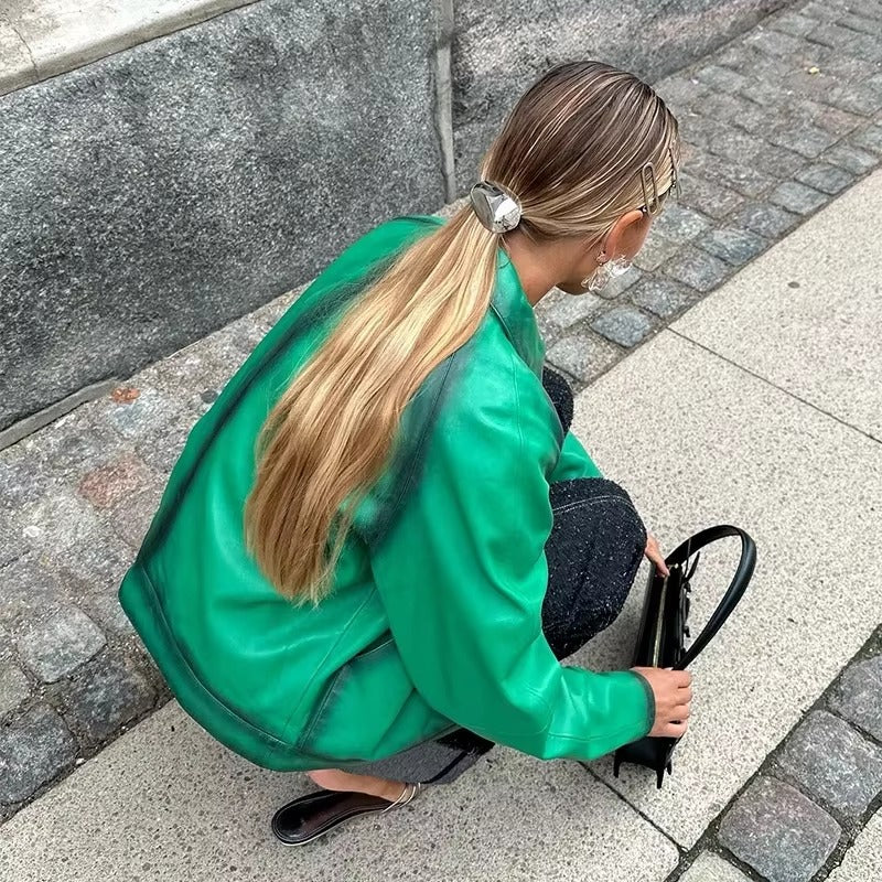 Vintage Leather Zipper Pockets High Street Loose Jackets