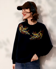 Vintage Long Sleeve Glitter Patchwork Slim Hoodies