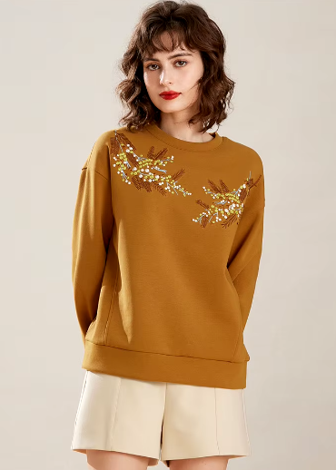 Vintage Long Sleeve Glitter Patchwork Slim Hoodies