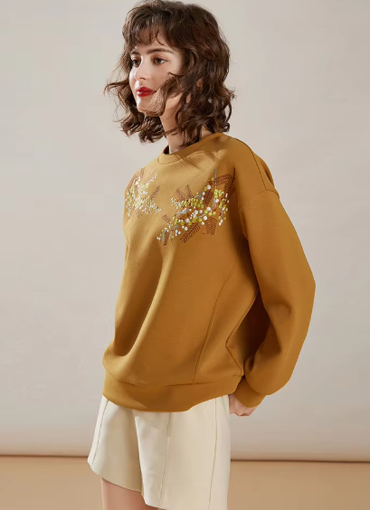 Vintage Long Sleeve Glitter Patchwork Slim Hoodies