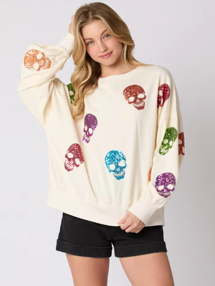 Vintage Slim Long Sleeve Glitter Patchwork Hoodies