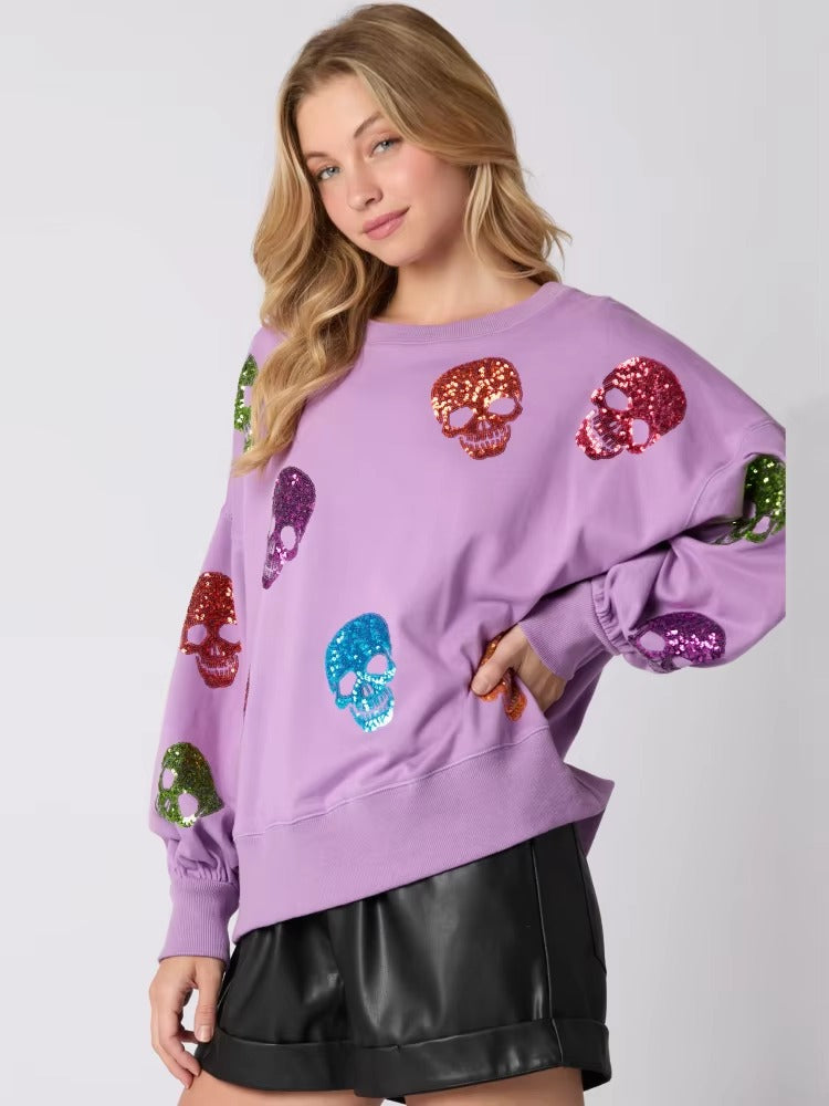 Vintage Slim Long Sleeve Glitter Patchwork Hoodies