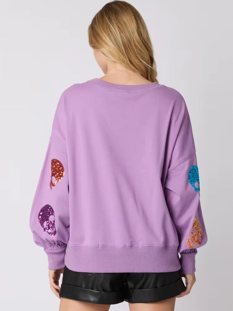 Vintage Slim Long Sleeve Glitter Patchwork Hoodies