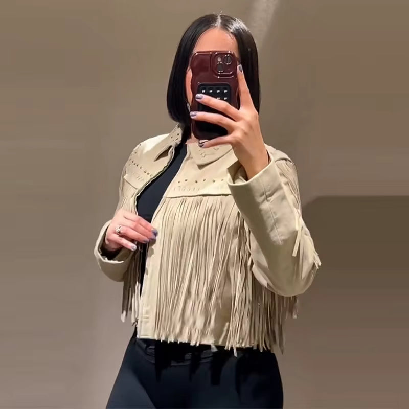 Vintage Street Tassel Suede Lapel Full Sleeves Single Breasted Jackets