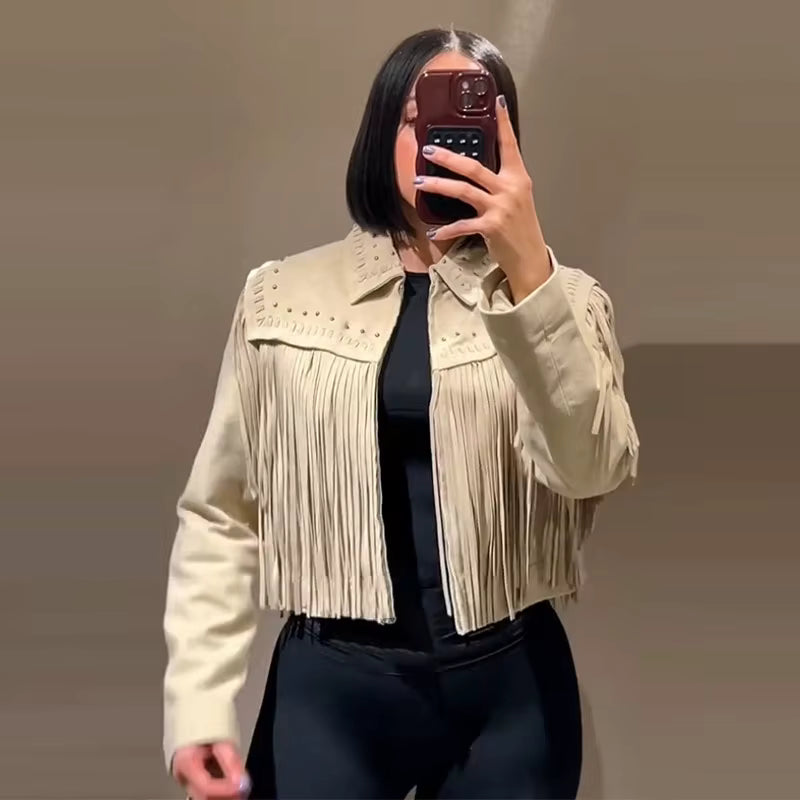 Vintage Street Tassel Suede Lapel Full Sleeves Single Breasted Jackets