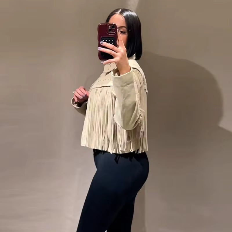 Vintage Street Tassel Suede Lapel Full Sleeves Single Breasted Jackets