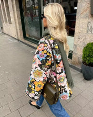 Vintage Tweed Warm Flower Printed Quilted Jacket