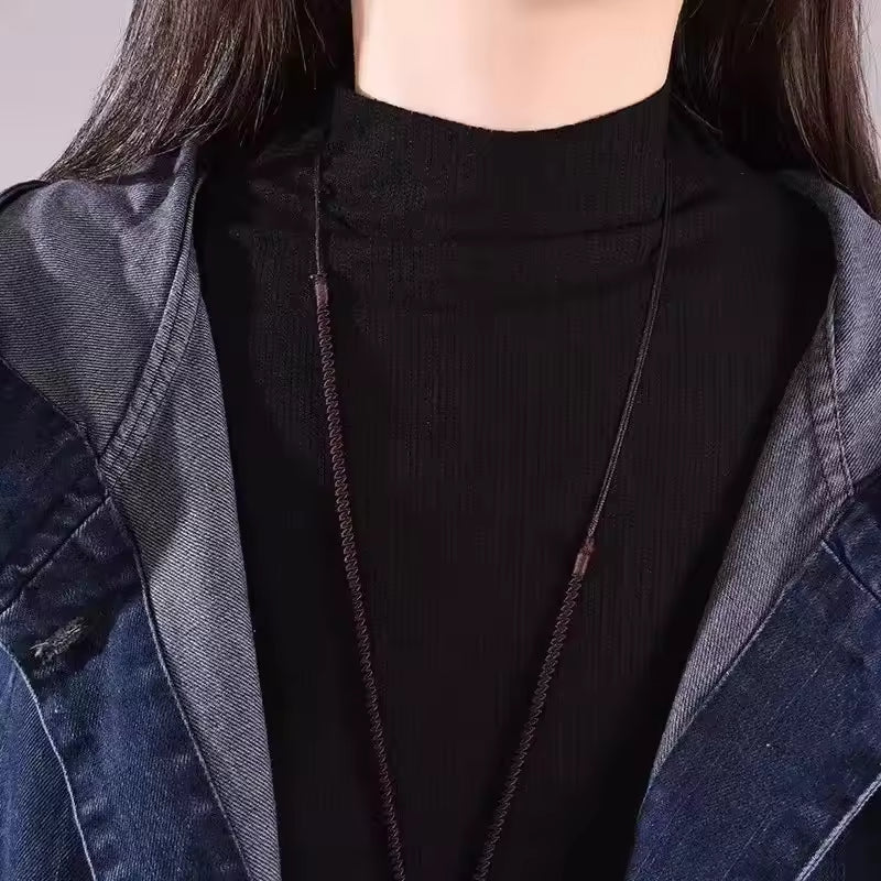 Vintage Loose Sleeveless Long Denim Vest Hooded Jacket Blazer