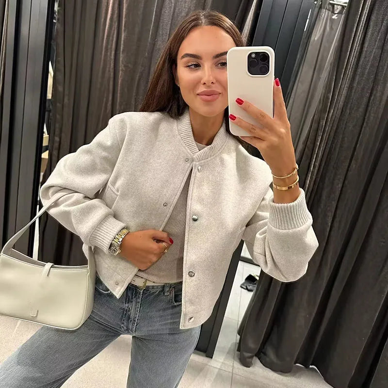 Vintage Woolen Soft Long Sleeve Coats Bomber Jacket Streetwear