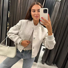 Vintage Woolen Soft Long Sleeve Coats Bomber Jacket Streetwear