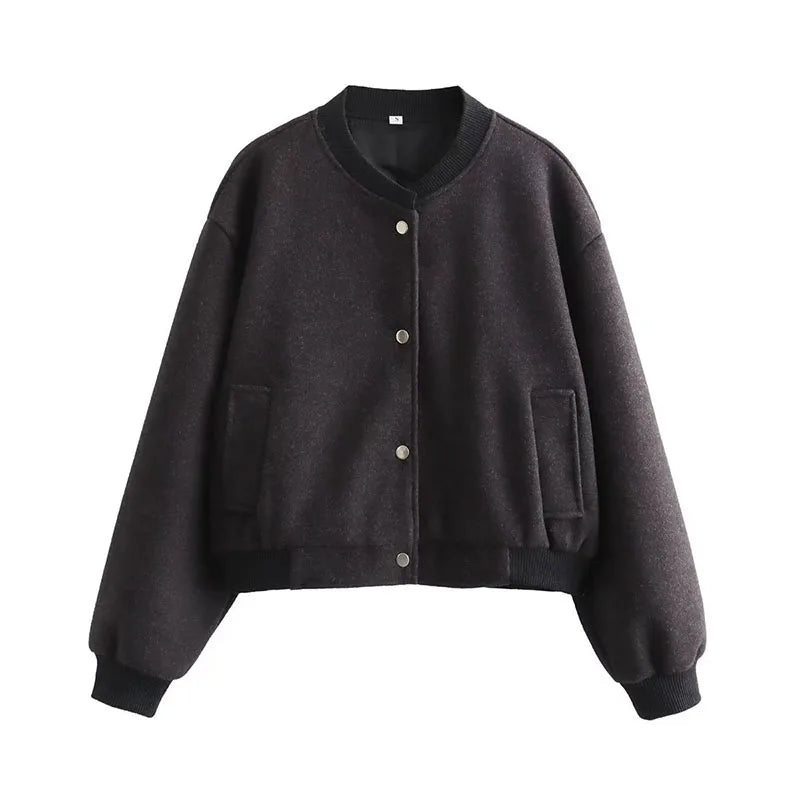 Vintage Woolen Soft Long Sleeve Coats Bomber Jacket Streetwear