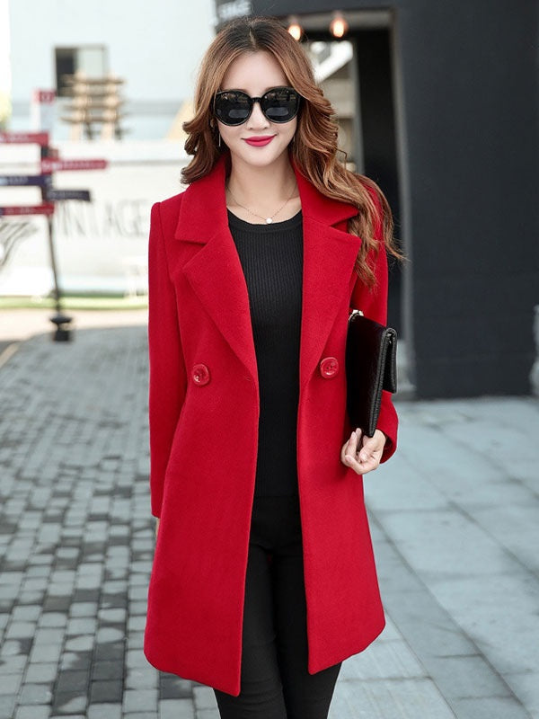 Wool Coat Notch Collar Long Sleeve Coats