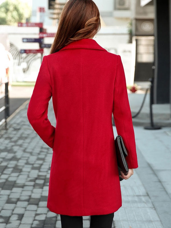 Wool Coat Notch Collar Long Sleeve Coats