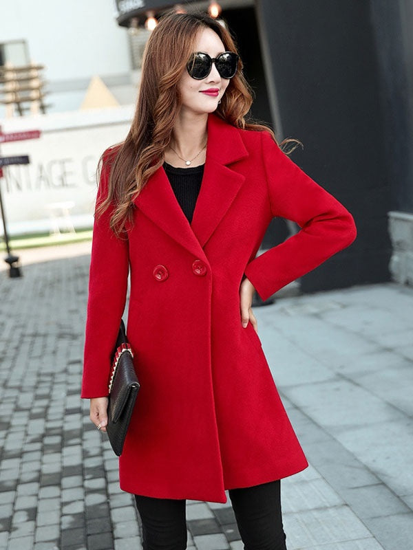 Wool Coat Notch Collar Long Sleeve Coats