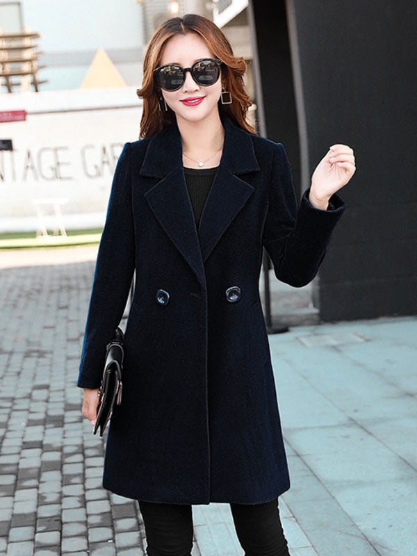 Wool Coat Notch Collar Long Sleeve Coats