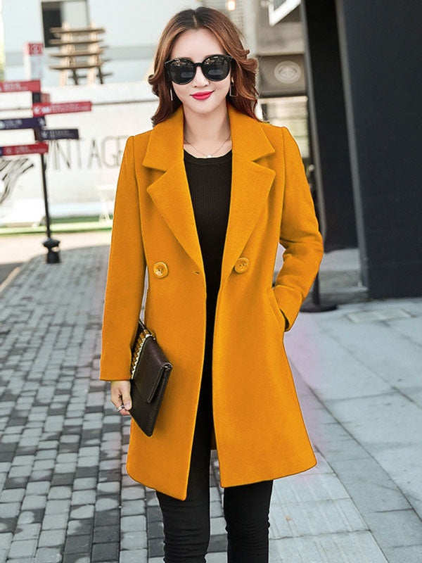 Wool Coat Notch Collar Long Sleeve Coats