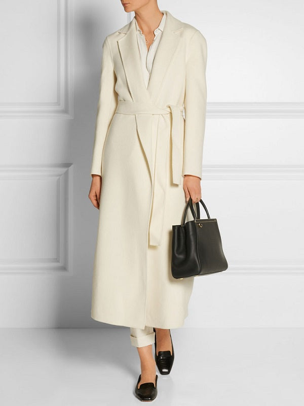 Wool Coat Wrap Coat Pockets Turndown Collar Long Sleeve Coat
