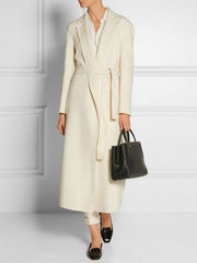 Wool Coat Wrap Coat Pockets Turndown Collar Long Sleeve Coat