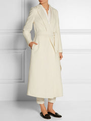 Wool Coat Wrap Coat Pockets Turndown Collar Long Sleeve Coat